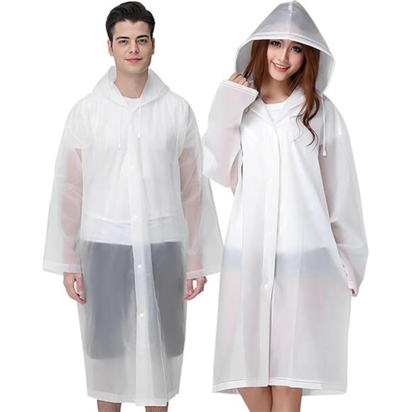 2 Pack Rain Ponchos Adults Reusable Waterproof Raincoat Emergency Hooded Travel - Picture 7 of 7